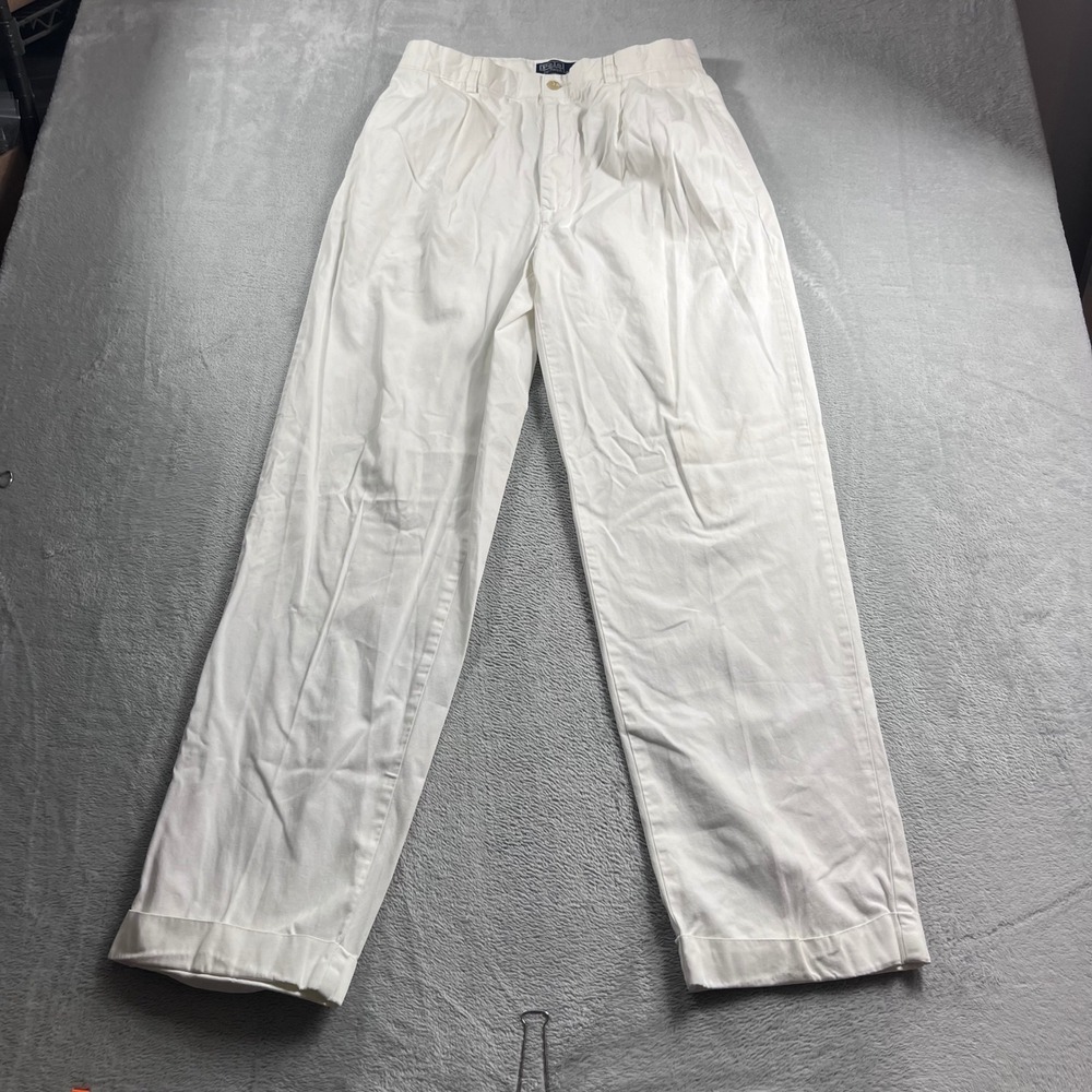 Polo Ralph Lauren Andrew Pant Mens 33x32 White Pleated Cuffed Cotton Chinos